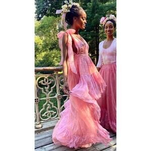 LoveShackFancy ELISA Tiered Gown Silk Tulle Pink 0 Bridal Wedding Glina Weeked